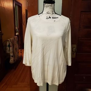 CJ BANKS SATIN TRIMMED TEE WITH 3/4 SLEEVES  SIZE X